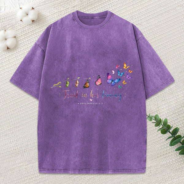 Just In His Timing Christian Washed T-Shirt