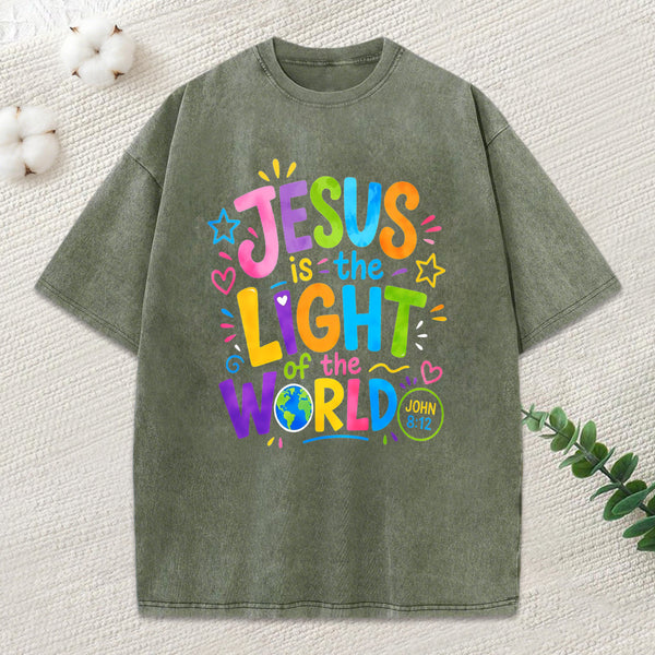 Jesus Is The Light Of The World Christian Washed T-Shirt