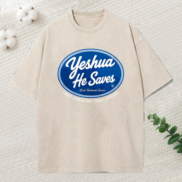 Yeshua He Saves Christian Washed T-Shirt