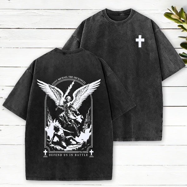 Saint Michael The Archangel Defend Us In Battle Christian Washed T-Shirt