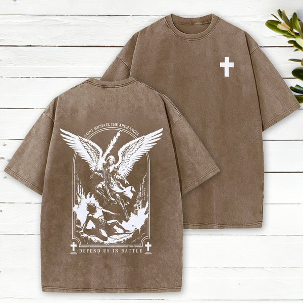 Saint Michael The Archangel Defend Us In Battle Christian Washed T-Shirt