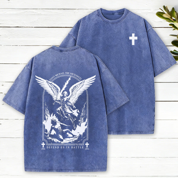 Saint Michael The Archangel Defend Us In Battle Christian Washed T-Shirt