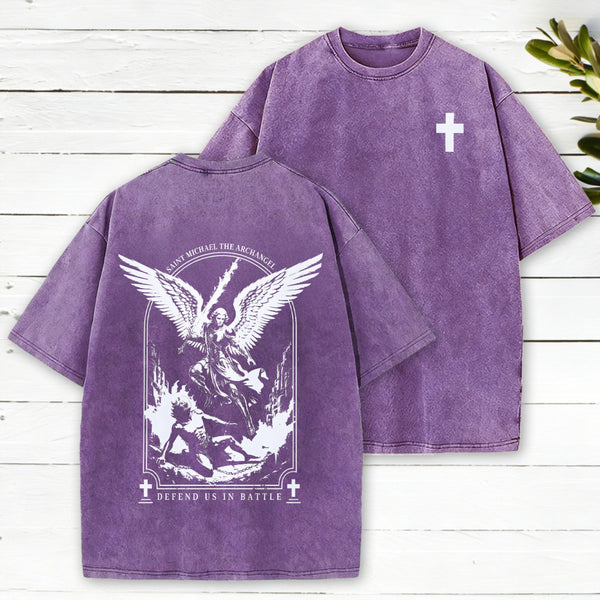 Saint Michael The Archangel Defend Us In Battle Christian Washed T-Shirt
