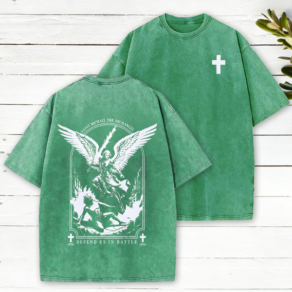 Saint Michael The Archangel Defend Us In Battle Christian Washed T-Shirt