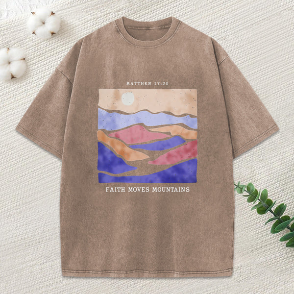 Faith Moves Mountain Christian Washed T-Shirt