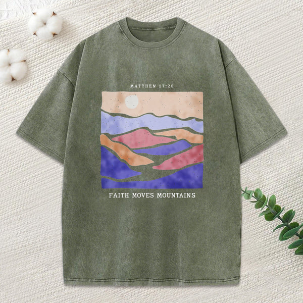 Faith Moves Mountain Christian Washed T-Shirt