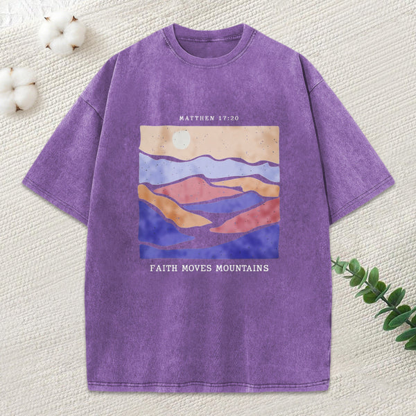 Faith Moves Mountain Christian Washed T-Shirt
