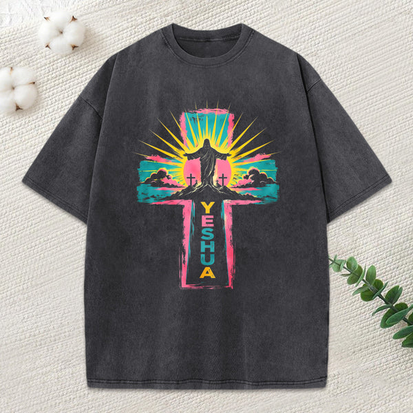 Yeshua Faith Cross Christian Washed T-Shirt