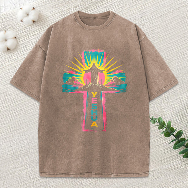 Yeshua Faith Cross Christian Washed T-Shirt