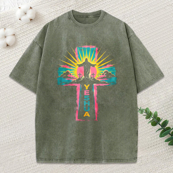 Yeshua Faith Cross Christian Washed T-Shirt