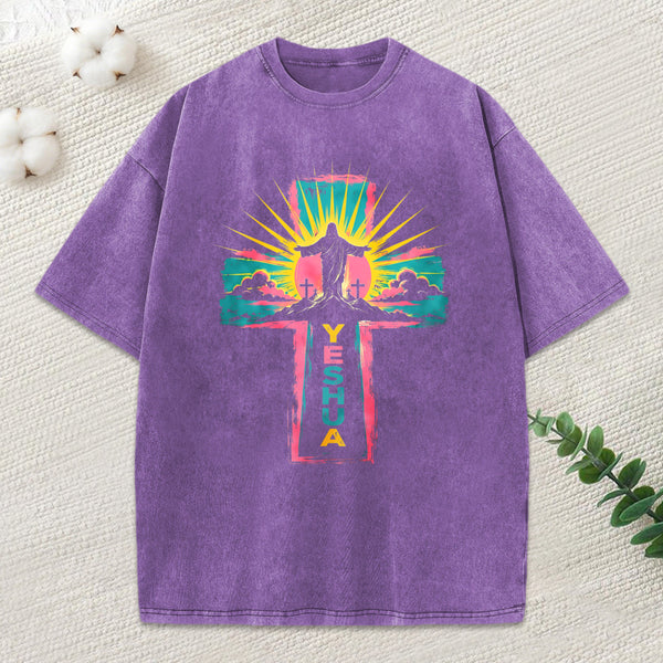 Yeshua Faith Cross Christian Washed T-Shirt