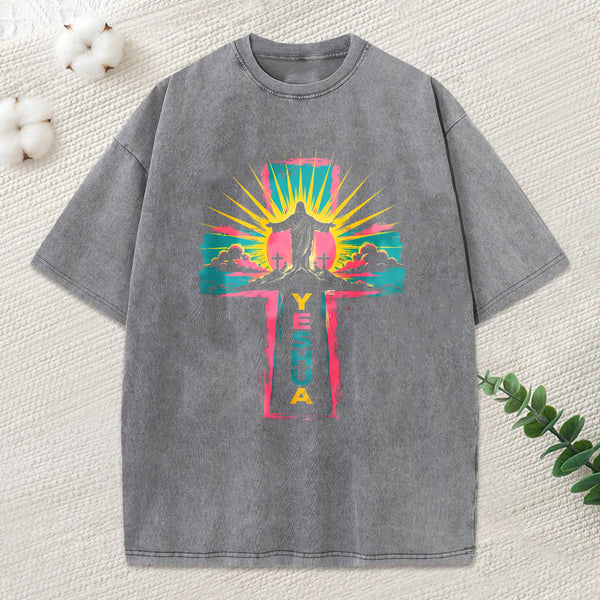 Yeshua Faith Cross Christian Washed T-Shirt
