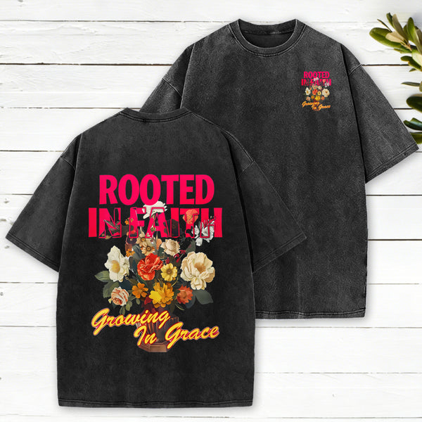 Rooted In Faith Christian Washed T-Shirt