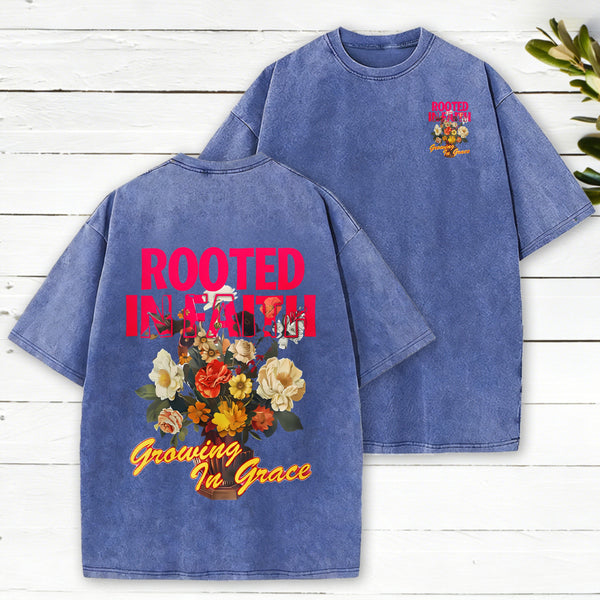Rooted In Faith Christian Washed T-Shirt