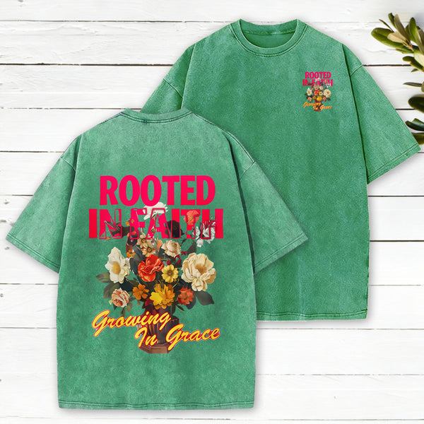 Rooted In Faith Christian Washed T-Shirt