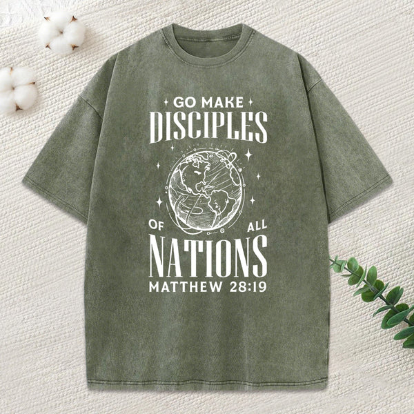 Go Make Disciples Christian Washed T-Shirt