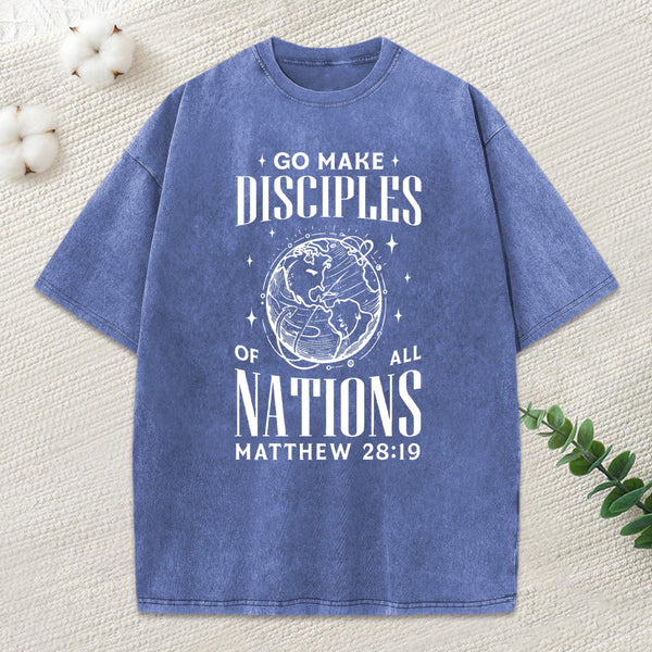 Go Make Disciples Christian Washed T-Shirt