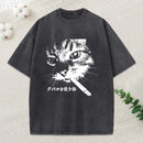 Retro Cat Smoking Washed T-Shirt