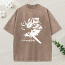 Retro Cat Smoking Washed T-Shirt