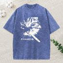 Retro Cat Smoking Washed T-Shirt