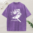 Retro Cat Smoking Washed T-Shirt