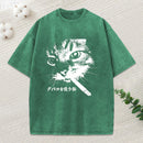 Retro Cat Smoking Washed T-Shirt