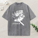 Retro Cat Smoking Washed T-Shirt