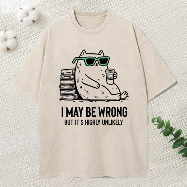 Cool Cat Coffee Book Funny Meme Washed T-Shirt