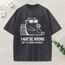 Cool Cat Coffee Book Funny Meme Washed T-Shirt