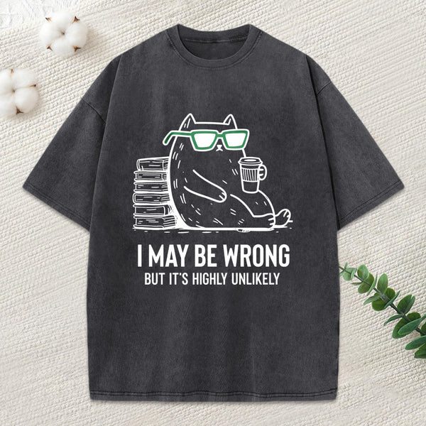 Cool Cat Coffee Book Funny Meme Washed T-Shirt