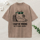 Cool Cat Coffee Book Funny Meme Washed T-Shirt