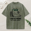Cool Cat Coffee Book Funny Meme Washed T-Shirt