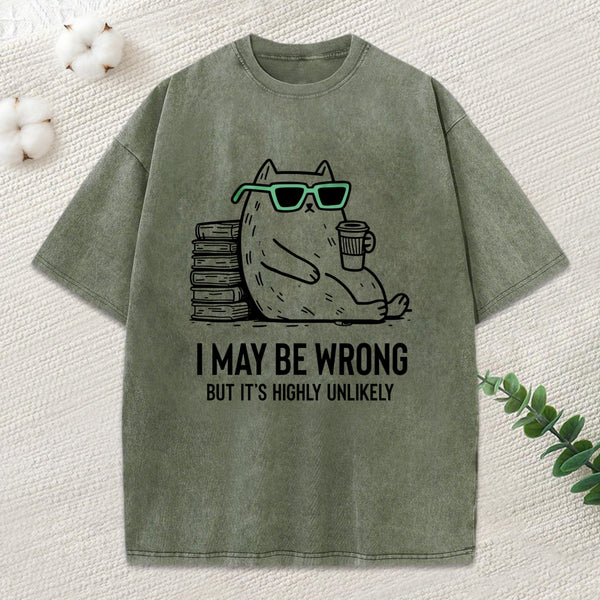 Cool Cat Coffee Book Funny Meme Washed T-Shirt