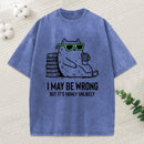 Cool Cat Coffee Book Funny Meme Washed T-Shirt