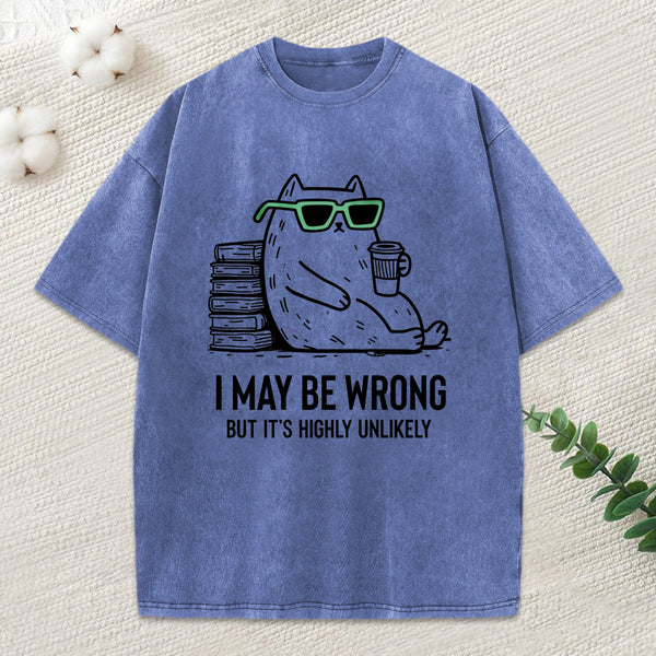 Cool Cat Coffee Book Funny Meme Washed T-Shirt