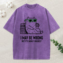 Cool Cat Coffee Book Funny Meme Washed T-Shirt