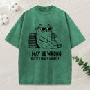 Cool Cat Coffee Book Funny Meme Washed T-Shirt