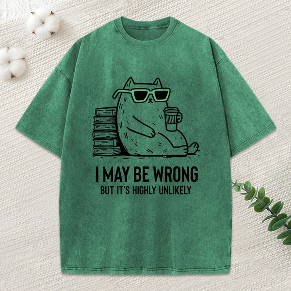 Cool Cat Coffee Book Funny Meme Washed T-Shirt