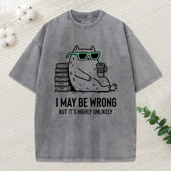Cool Cat Coffee Book Funny Meme Washed T-Shirt