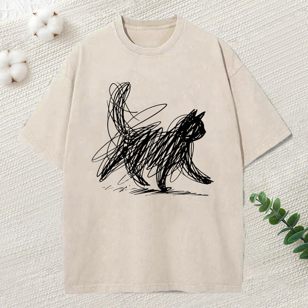 Minimalist Cat Art Classic Washed T-Shirt