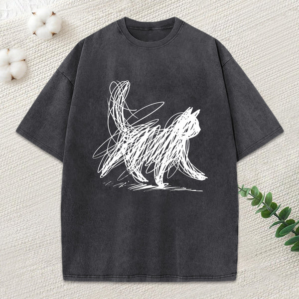 Minimalist Cat Art Classic Washed T-Shirt
