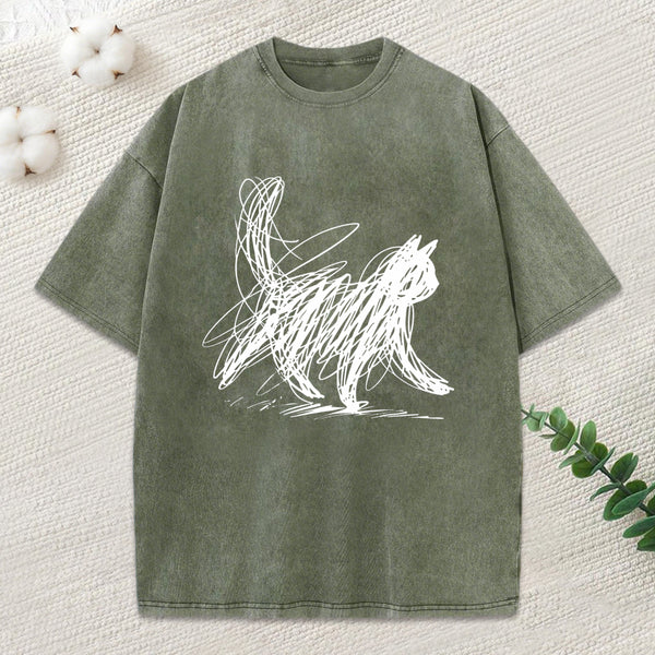 Minimalist Cat Art Classic Washed T-Shirt