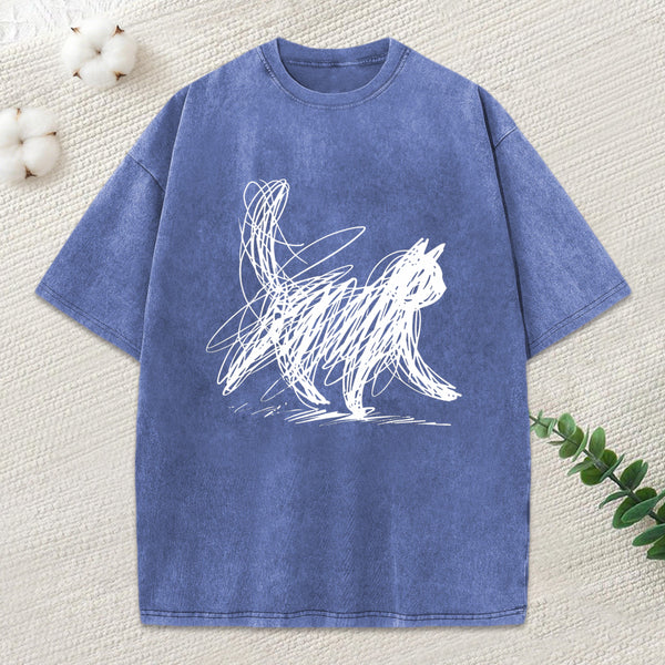 Minimalist Cat Art Classic Washed T-Shirt
