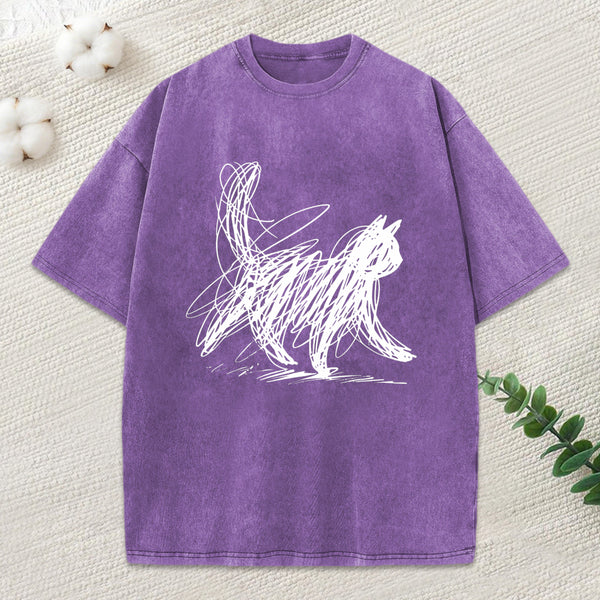 Minimalist Cat Art Classic Washed T-Shirt