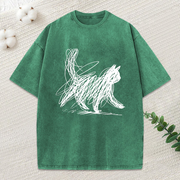Minimalist Cat Art Classic Washed T-Shirt
