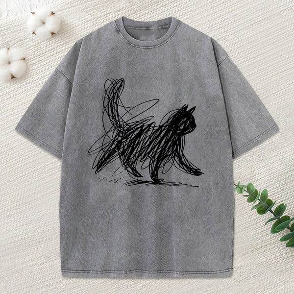 Minimalist Cat Art Classic Washed T-Shirt