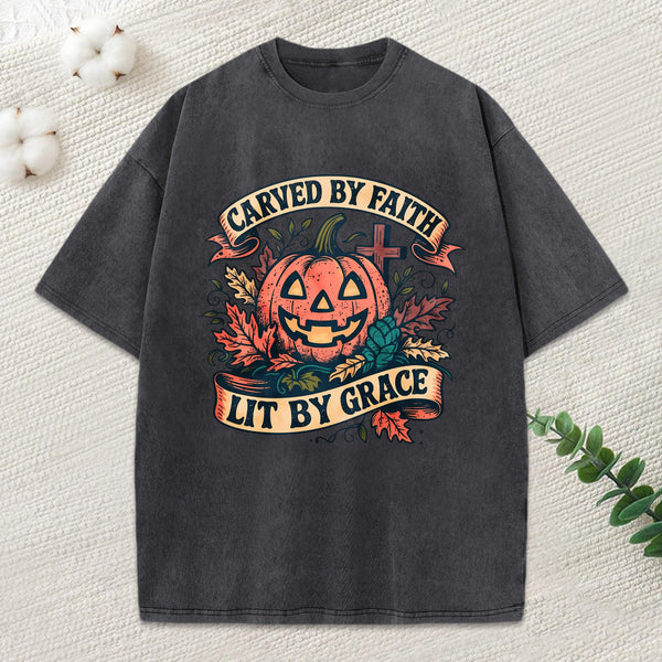 Carved By Faith Lit By Grace Christian Washed T-Shirt