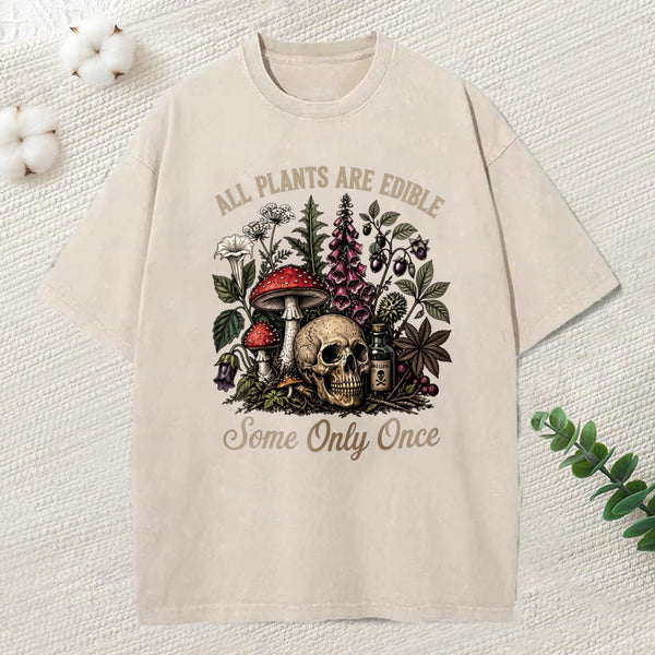 Poisonous Plants And Skull Dark Humor Washed T-Shirt