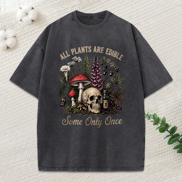 Poisonous Plants And Skull Dark Humor Washed T-Shirt