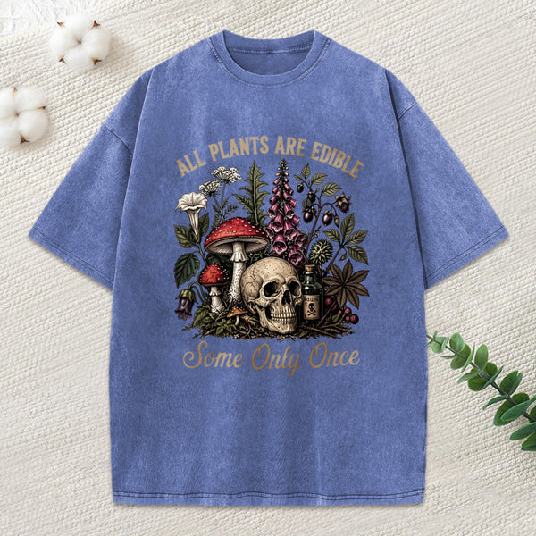 Poisonous Plants And Skull Dark Humor Washed T-Shirt